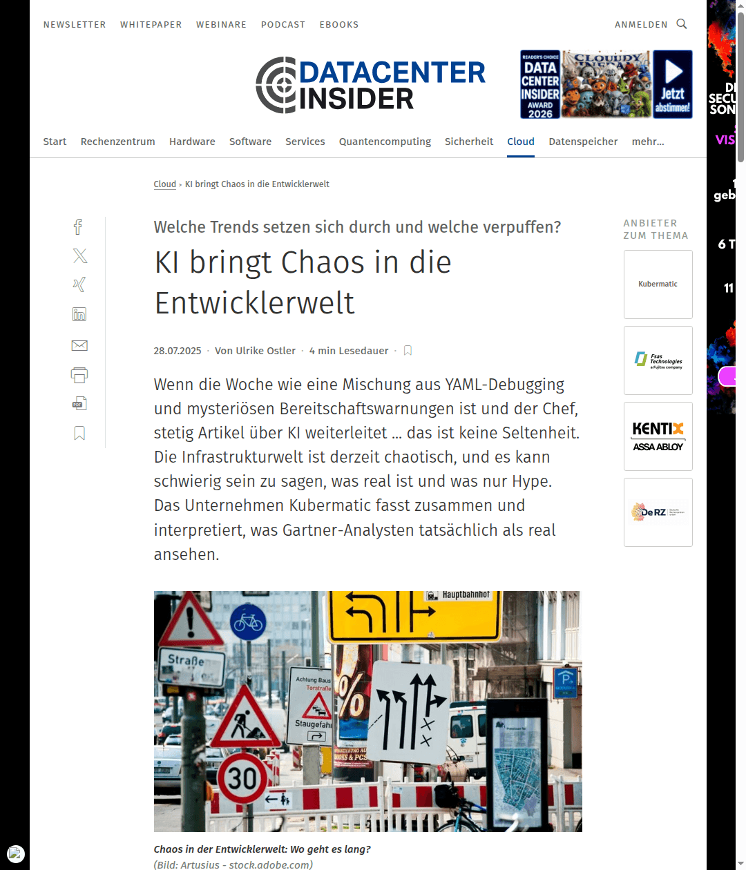 Artikel bei DataCenter-Insider: KI bringt Chaos in die Entwicklerwelt