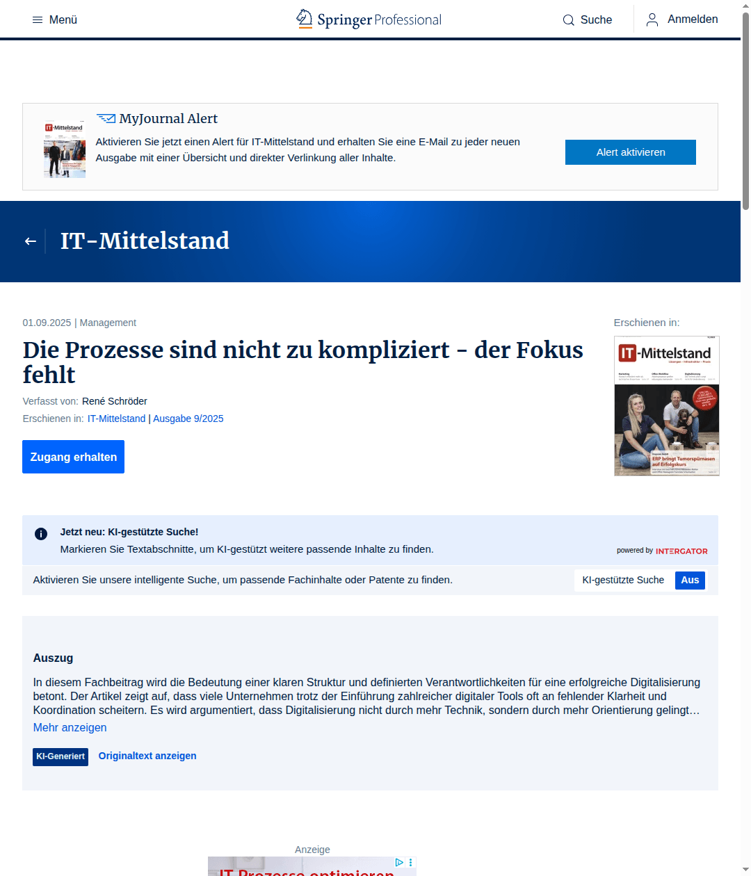 Artikel bei Springer Professional (IT-Mittelstand 9/2025): Die Prozesse sind nicht zu kompliziert – der Fokus fehlt
